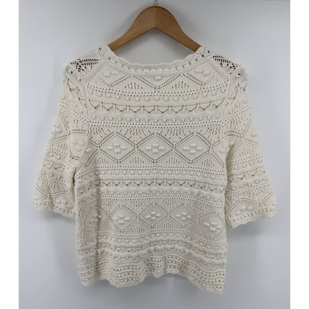 NWT Boden Crochet Pullover Sweater Sz 10 Open Knit 3/4 Sleeve Boho Coastal - Picture 3 of 7